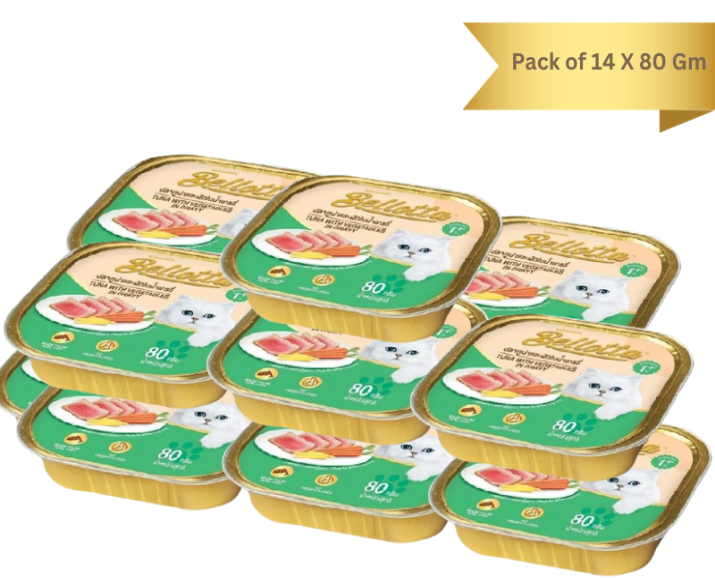 Bellotta Tuna in Gravy with Vegetable Topping Tray Adult Cat Food, 80 Gms at ithinkpets