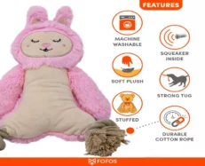 FOFOS Ropeleg Plush Rabbit Squeaky Dog Toy, Puppies and Adult at ithinkpets