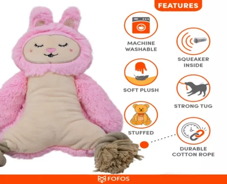 FOFOS Ropeleg Plush Rabbit Squeaky Dog Toy, Puppies and Adult at ithinkpets