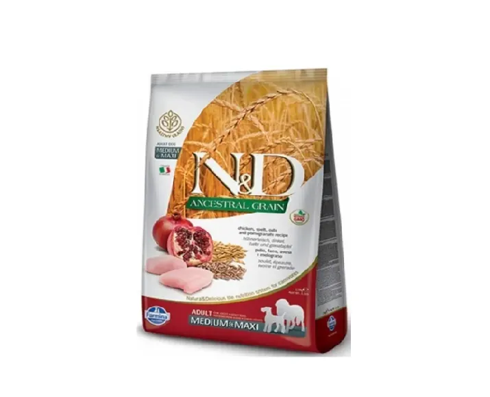 Farmina N&D Ancestral Grain Chicken and Pomegranate Adult Medium and Maxi Dog Dry Food at ithinkpets.com