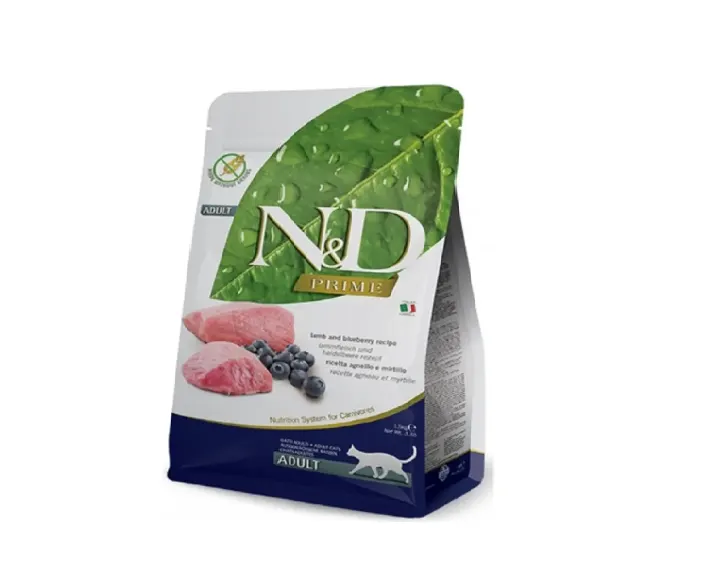 Farmina N&D Prime Lamb and Blueberry Adult Cat Dry Food, 1.5 kgs at ithinkpets.com