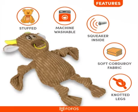 Fofos Fluffy Brown Cow, Knotted Legs Plush Dog Toy, Puppies and Adult (1)