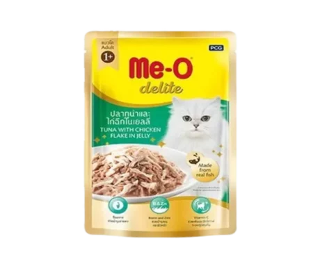 Me-O Delite Tuna with Chicken Flake in Jelly Adult Cat Wet Food at ithinkpets