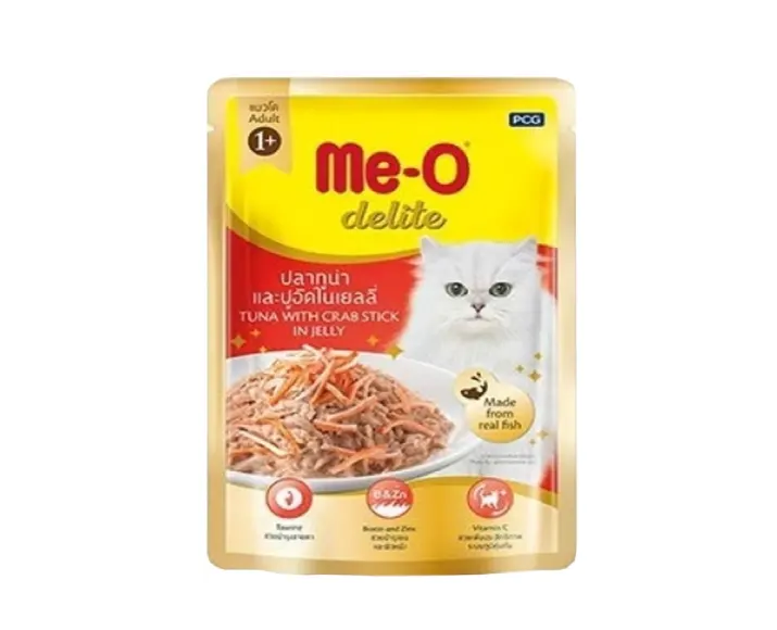 Me-O Delite Tuna with Crab Sticks in Jelly Adult Cat Wet Food at ithinkpets