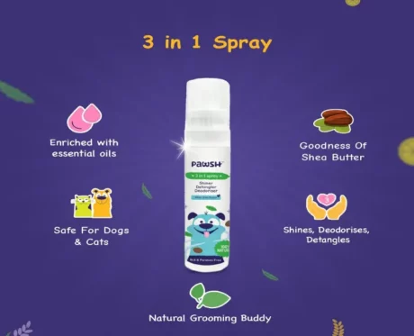 Pawsh 3 in 1 spray Shiner Detangler and Deodoriser Dogs and Cat 120 ml at ithinkpets.com (2)
