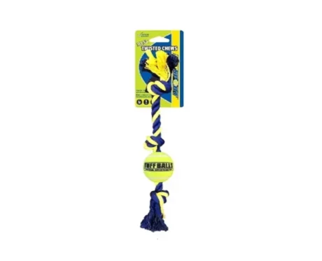 PetSport Twisted Chews Mini Three Knot Cotton Rope with Tuff ball 12 inch Puppy And Dogs at ithinkpets.com (1)