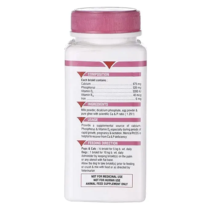 Vetoquinol Merical Pet Briskit Calcium and Phosphorous 60 Tablets, Dogs and Cats at ithinkpets (1)