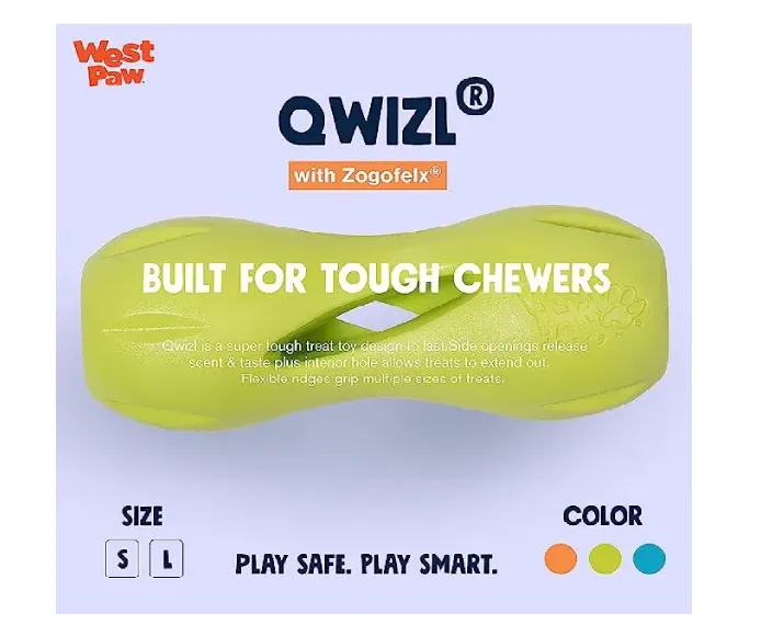West Paw Zogoflex Qwizl Treat Toy For Dogs Green at ithinkpets.com (2)