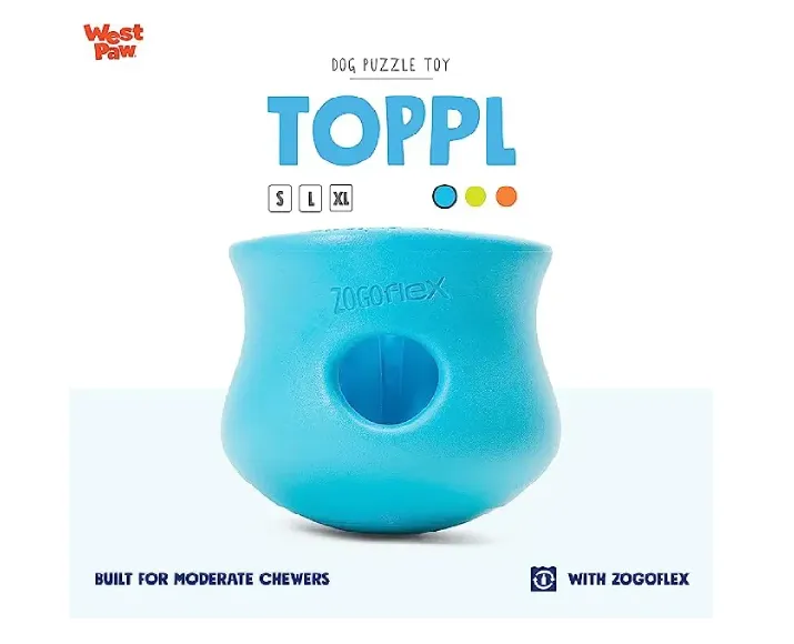 West Paw Zogoflex Toppl Treat Toy For Dogs And Puppies Blue at ithinkpets.com (5)