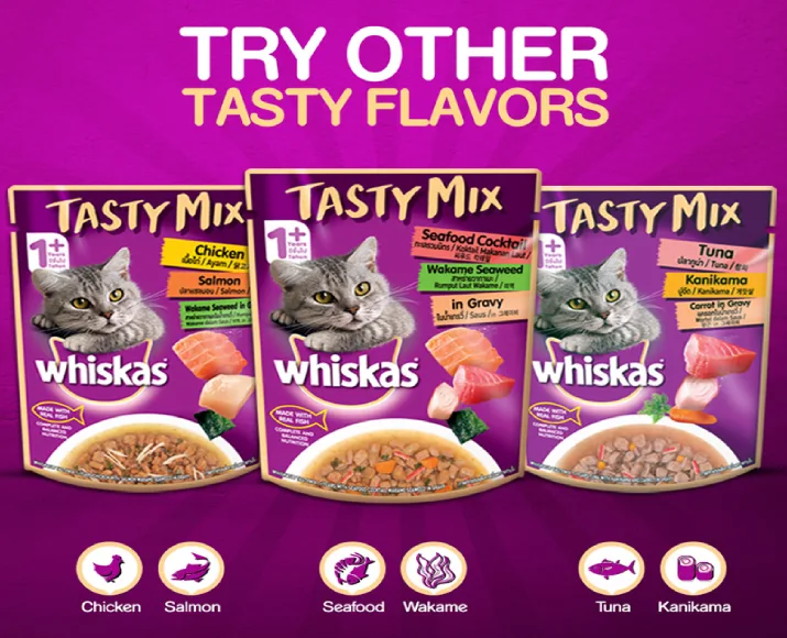 Whiskas Adult Tasty Mix Chicken With Salmon Wakame Seaweed in Gravy at ithinkpets (2)