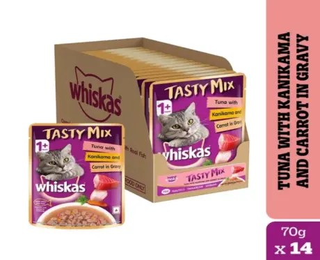 Whiskas Adult Tasty Mix Tuna With Kanikama And Carrot in Gravy, Cat Wet Food,(1+Years)