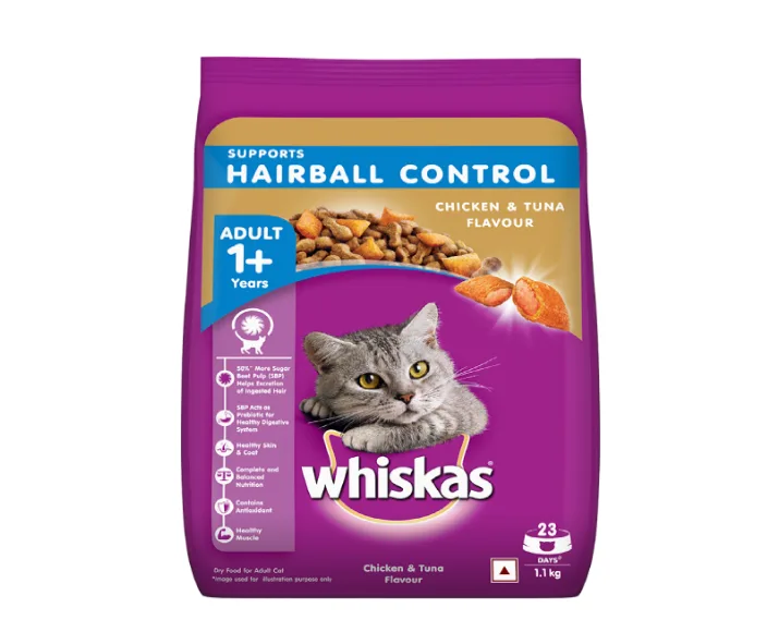 Whiskas Chicken and Tuna Flavour Hairball Control Dry Cat Food for Adult Cats at ithinkpets (10)