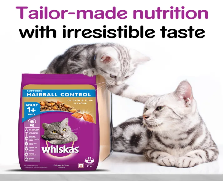 Whiskas Chicken and Tuna Flavour Hairball Control Dry Cat Food for Adult Cats at ithinkpets (2)