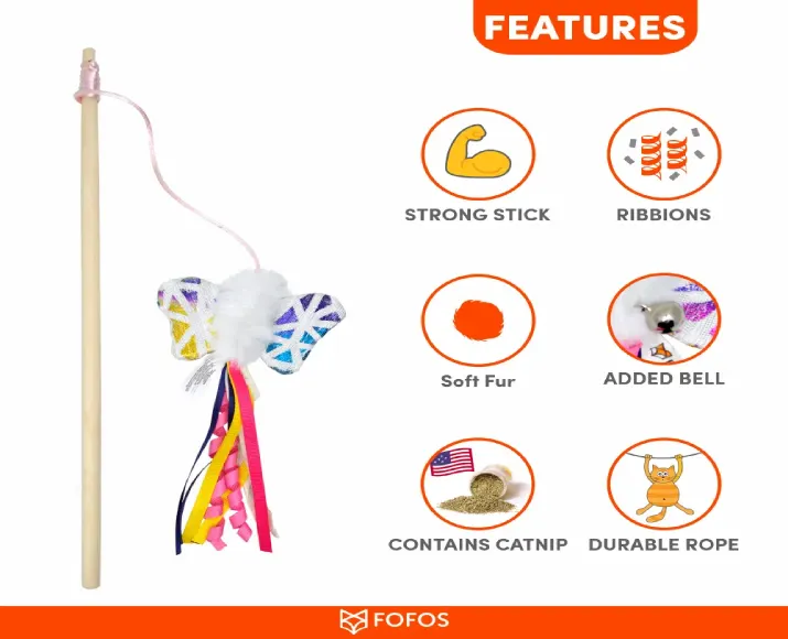Fofos Blocky Meow Butterfly Wand Cat Nip Toy, Cats and Kittens at ithinkpets (3)