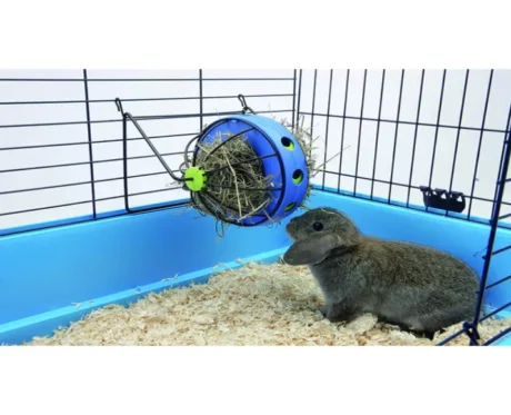 Savic Bunny Toy Hay & Snack Dispenser, Blue & Black at ithinkpets.com (2)