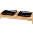 Trixie Ceramic Feeding Bowl with Wooden Stand for Dogs and Cats, with 2 Bowls