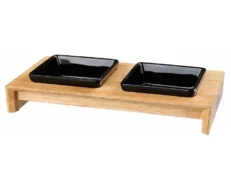 Trixie Ceramic Feeding Bowl with Wooden Stand for Dogs and Cats, with 2 Bowls at ithinkpets.com (1)