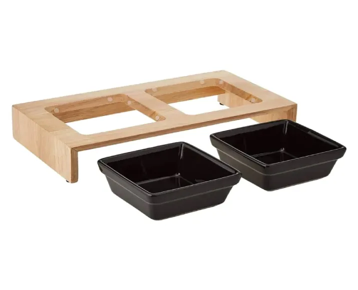 Trixie Ceramic Feeding Bowl with Wooden Stand for Dogs and Cats, with 2 Bowls at ithinkpets.com (3)