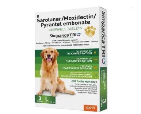 Zoetis Simparica Trio Chewable tablet for dogs, (20 – 40 Kg Weight) at ithinkpets.com 1 (1)