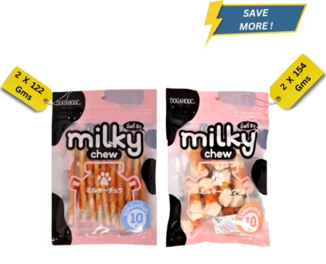 Dogaholic Milky Chew Chicken Stick Style and Bone Style Dog Treats Combo (2+2) at ithinkpets.com (1)