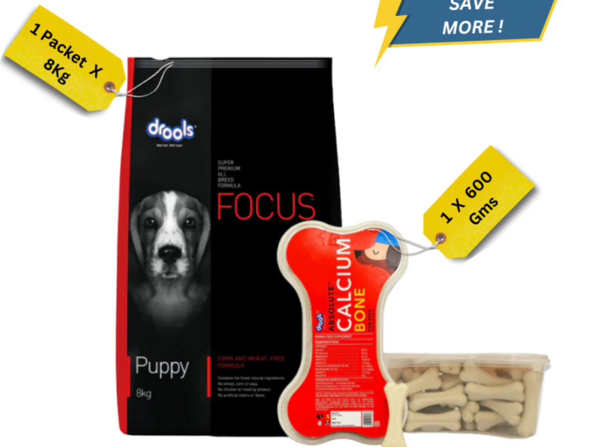 Buy Drools Focus Super Puppy And Absolute Calcium Bone Jar Dog Dry Food Combo At ITP