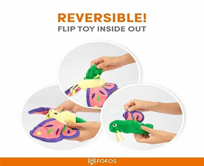 Fofos Butterfly Caterpillar Reversible Dog Plush Toy at ithinkpets.com (3)