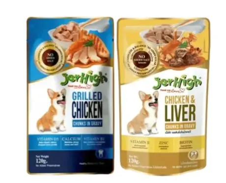 JerHigh Chicken Grilled in Gravy and Chicken And Liver in Gravy Dog Wet Food Combo Ithinkpets.com
