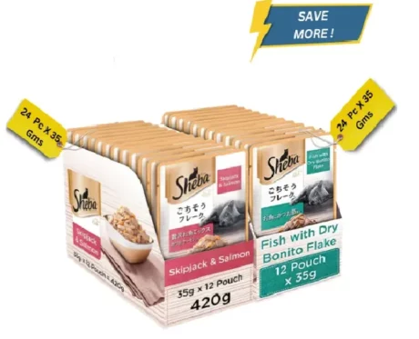 Sheba Skipjack Salmon Fish Mix and Fish with Dry Bonito Flake Cat Wet Food Combo (24+24) at ithinkpets.com (1) (1)