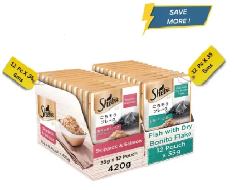 Sheba Skipjack Salmon Fish Mix and Fish with Dry Bonito Flake Cat Wet Food Combo at ithinkpets.com (1) (2)