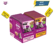 Whiskas Salmon in Gravy Meal and Chicken Gravy Adult Cat Wet Food Combo at ithinkpets.com (1) (1)