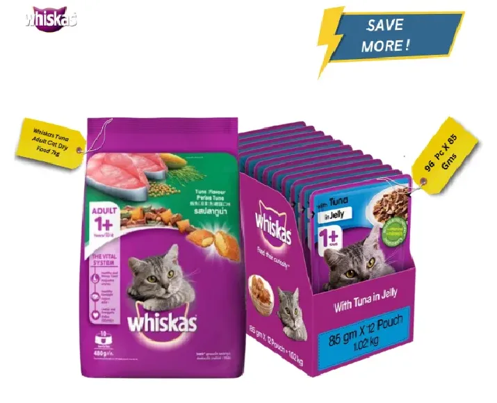 Whiskas Tuna in Jelly Meal Adult Cat Wet Food and Tuna Flavour Adult Cat Dry Food Combo at ithinkpets.com (1) (1)
