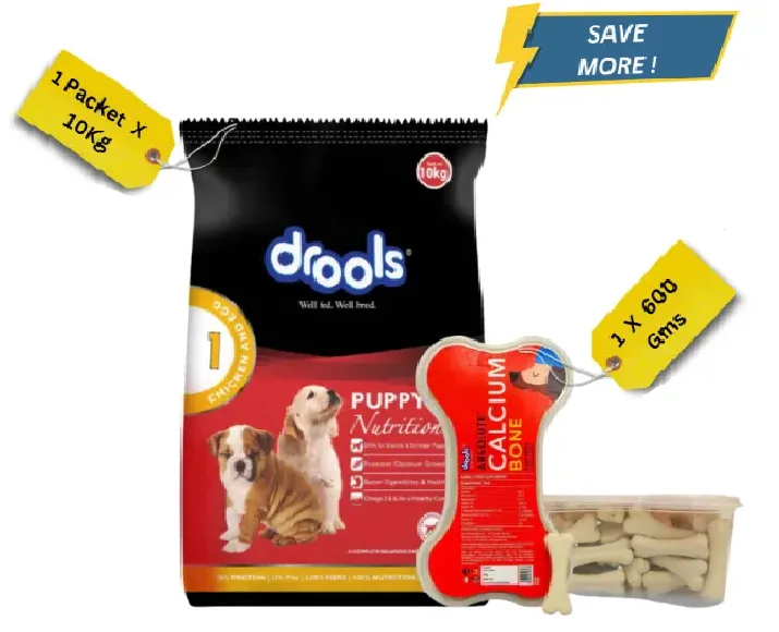 Drools Chicken and Egg Puppy Dry Food and Absolute Calcium Bone Jar for Dogs Combo at ithinkpets.com (1)