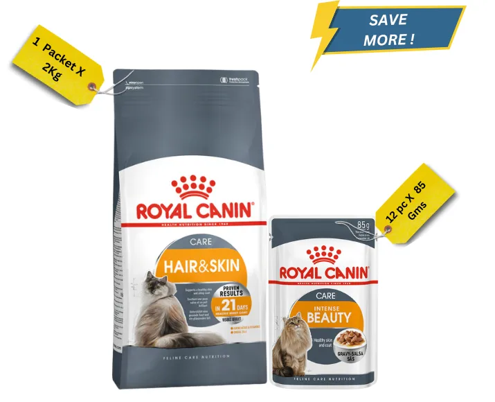 Royal Canin Hair And Skin Dry Food And Intense Beauty Cat Wet Food at ithinkpets.com (1)