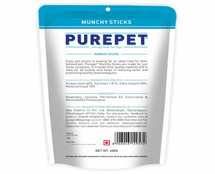 Purepet Chicken Flavor Munchy Sticks Dog Treats, 400 Gms at ithinkpets.com (6)