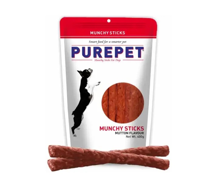 Purepet Mutton Flavour Munchy Sticks Dog Treat, 400 Gms at ithinkpets.com (1)