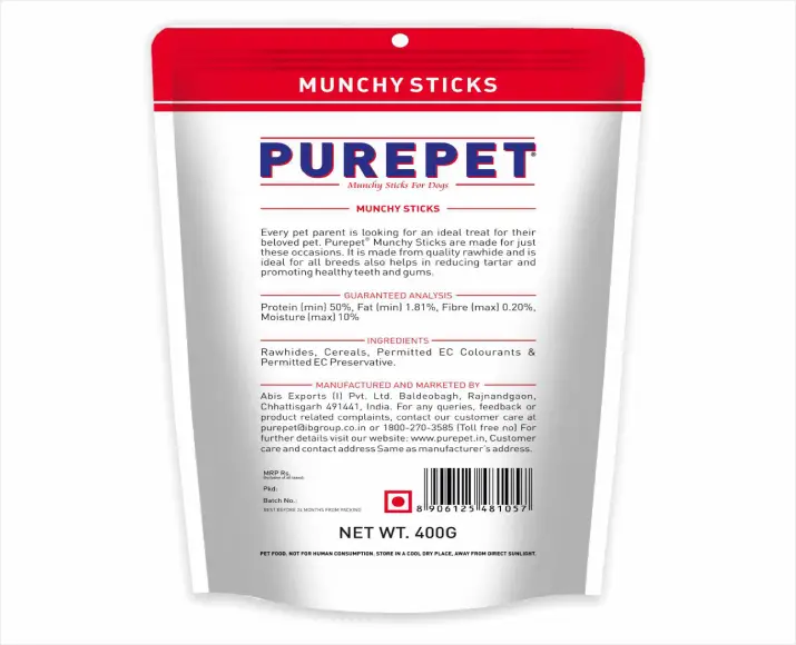Purepet Mutton Flavour Munchy Sticks Dog Treat, 400 Gms at ithinkpets.com (7)