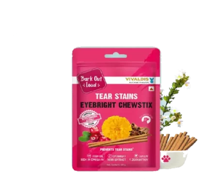 Vivaldis Bark Out Loud Tear Stains Eyebright Chewstix Dog treat, 100g at ithinkpets.com (1)