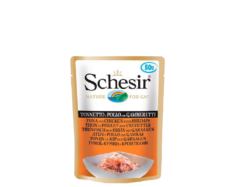 Schesir 34% Tuna & Chicken with Shrimps Wet Cat Food Pouch, 50 Gms at ithinkpets.com (1) (1)