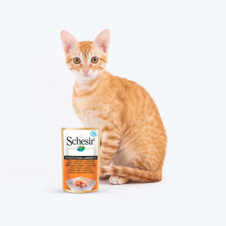 Schesir 34% Tuna & Chicken with Shrimps Wet Cat Food Pouch, 50 Gms at ithinkpets.com (3)