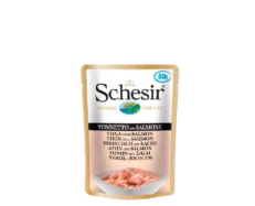 Schesir 55% Tuna with Salmon Wet Cat Food Pouch, 50 Gms at ithinkpets.com (1) (1) (1)