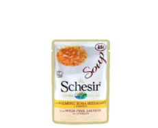 Schesir Pink Salmon And Carrots Wild Soup For Kitten & Adult Cats, 85 Gms at ithinkpets.com (1) (1) (1)