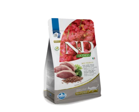 Farmina N&D Neutered Quinoa Duck, Broccoli & Asparagus Adult Cat Dry Food, 1.5 KG at ithinkpets.com (1) (2)