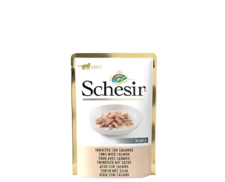Schesir Tuna In Jelly With Salmon Adult Cat Wet Food, 85 Gms at ithinkpets.com (1) (1)