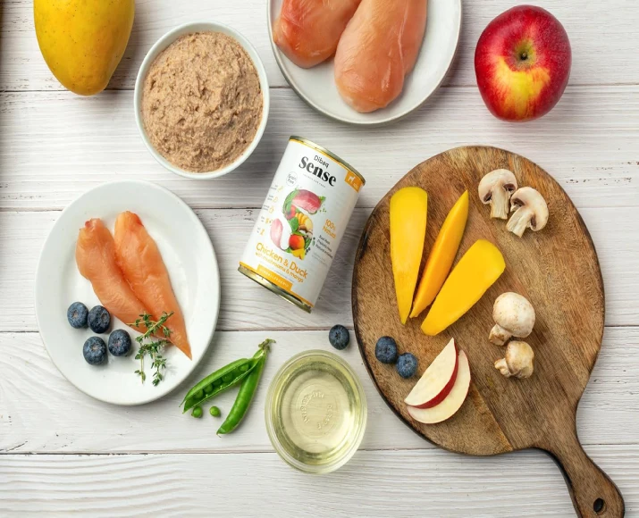 Dibaq Sense Grain Free Chicken and Duck with Mushrooms and Mango Hypoallergenic Adult Wet Dog Food,380 GM at ithinkpets.com (8)