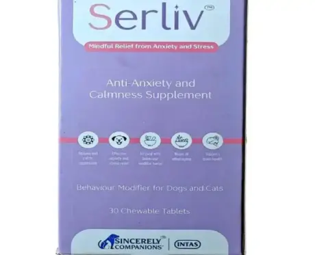 Intas Serliv Anti Anxiety & Calmness Support Tablets for dogs & cats, 30 tabs at ithinkpets.com (2)