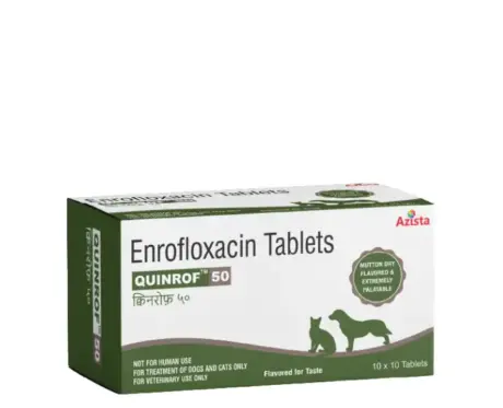 Azista Quinrof 50 MG, Enrofloxacin Tablets for Dogs & Cats, 10 Tablets at ithinkpets.com (1)
