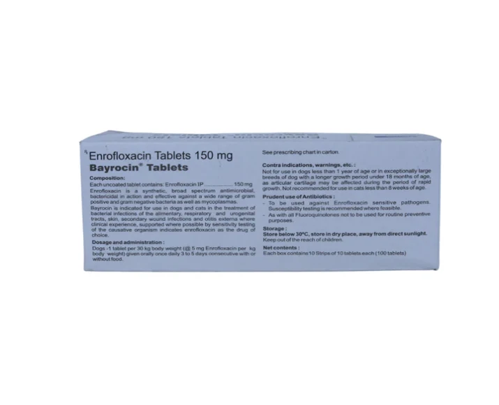 Elanco Bayrocin Tablets 50 MG (Enrofloxacin) for Dogs and Cats, 10 Tablets at ithinkpets.com (6)