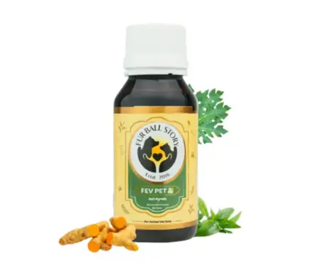 Fur Ball Story Fev Pet Pro, Fever, Cough & Cold Relief Syrup For Dogs & Cats, 60 ML at ithinkpets.com (1)