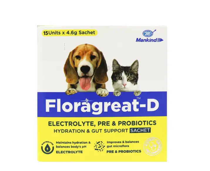 Mankind Floragreat D Probiotic & Electrolyte Supplements for Dogs & Cats, 4.6 GM Ithinkpets.com