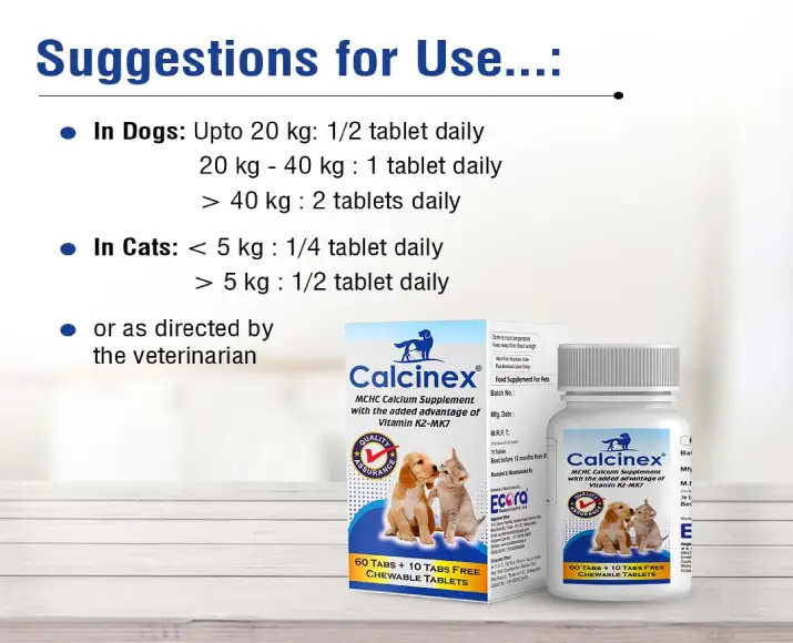 Ecora Calcinex Calcium Tablets for Pets, 60 Tablets Ithinkpets (1)